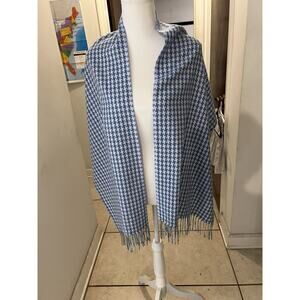 Cashmink V Fraas Blue Houndstooth Fringed Rectangle Scarf 16 X 64